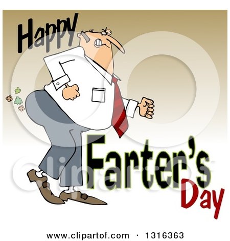 Clipart of a Cartoon Chubby White Father Passing Gas with Happy Farters Day, over Gradient - Royalty Free Illustration by djart