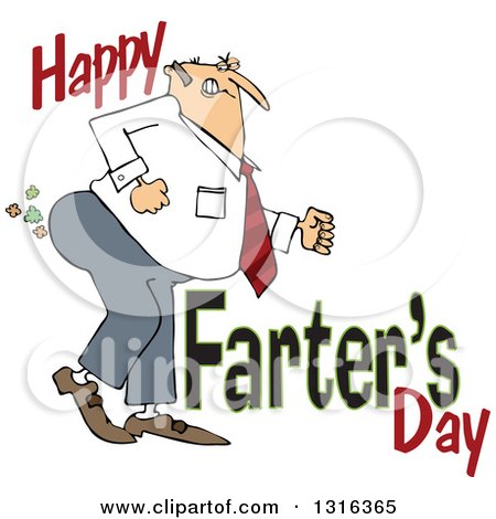 Clipart of a Cartoon Chubby White Father Passing Gas with Happy Farters Day - Royalty Free Vector Illustration by djart