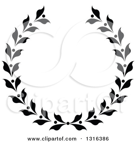 Clipart of a Black and White Laurel Wreath Design - Royalty Free Vector Illustration by KJ Pargeter