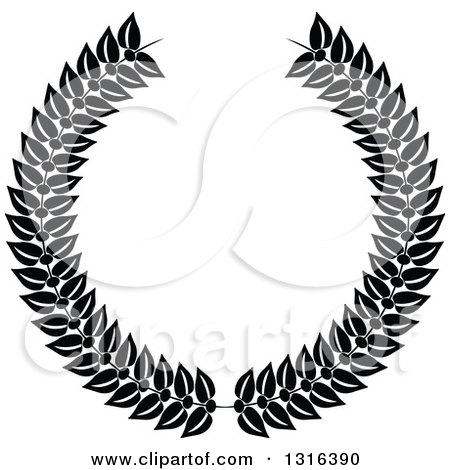 Clipart of a Black and White Laurel Wreath Design 2 - Royalty Free Vector Illustration by KJ Pargeter