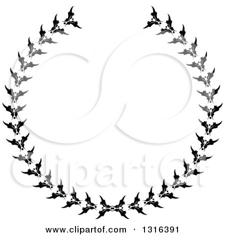 Clipart of a Black and White Laurel Wreath Design 3 - Royalty Free Vector Illustration by KJ Pargeter