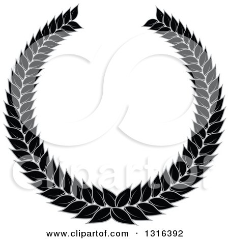 Clipart of a Black and White Laurel Wreath Design 4 - Royalty Free Vector Illustration by KJ Pargeter