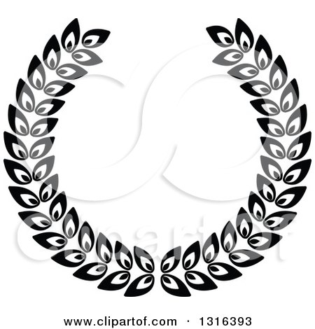 Clipart of a Black and White Laurel Wreath Design 5 - Royalty Free Vector Illustration by KJ Pargeter
