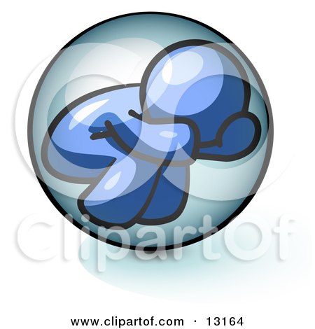 Shy Blue Man Inside a Bubble Clipart Illustration by Leo Blanchette