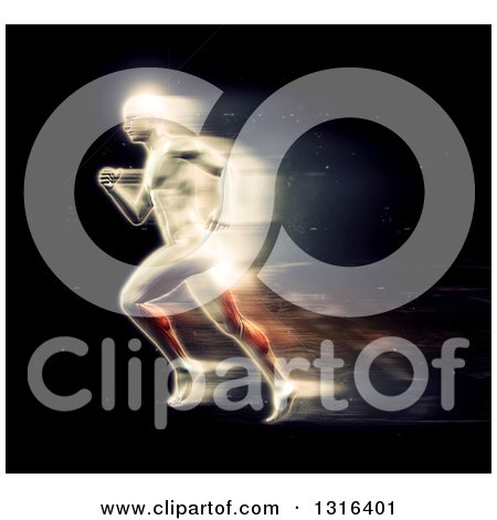 Clipart of a 3d Blurred Anatomical Male Sprinting over Black - Royalty Free Illustration by KJ Pargeter