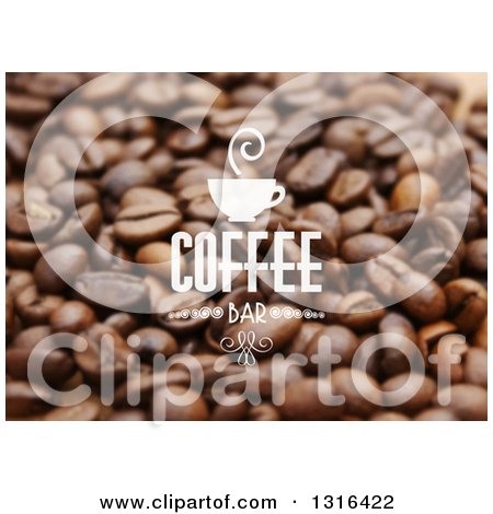 Clipart of a White Cup and Coffee Bar Text over Beans - Royalty Free Vector Illustration by KJ Pargeter