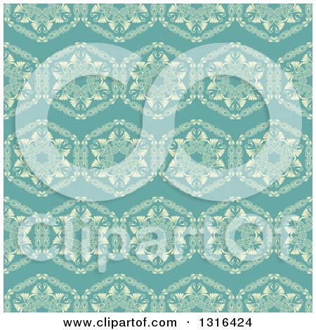 Clipart of a Seamless Background Pattern of Yellow Flowers on Turquoise - Royalty Free Vector Illustration by KJ Pargeter