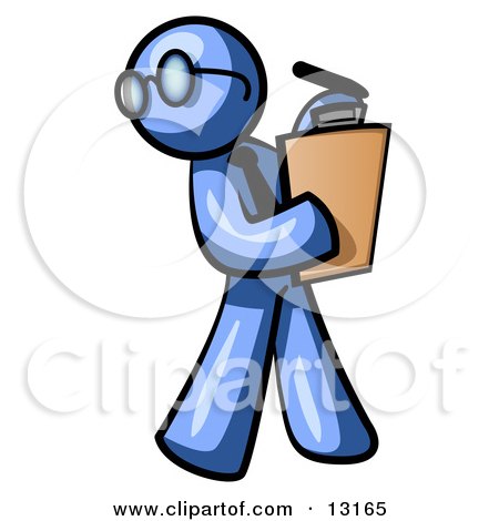 Blue Man Holding a Clipboard While Reviewing Employess Clipart Illustration by Leo Blanchette