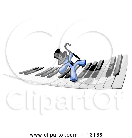 Blue Man Dancing and Walking on a Piano Keyboard Clipart Illustration by Leo Blanchette
