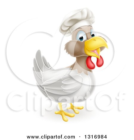 Clipart of a Happy White and Brown Chicken Chef Facing Right - Royalty Free Vector Illustration by AtStockIllustration