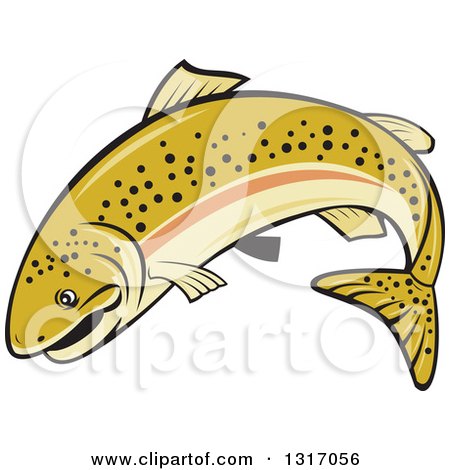 Clipart of a Cartoon Leaping Rainbow Trout Fish - Royalty Free Vector Illustration by patrimonio