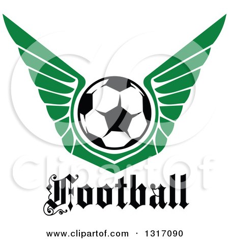 Clipart of a Soccer Ball with Green Wings over Text - Royalty Free Vector Illustration by Vector Tradition SM