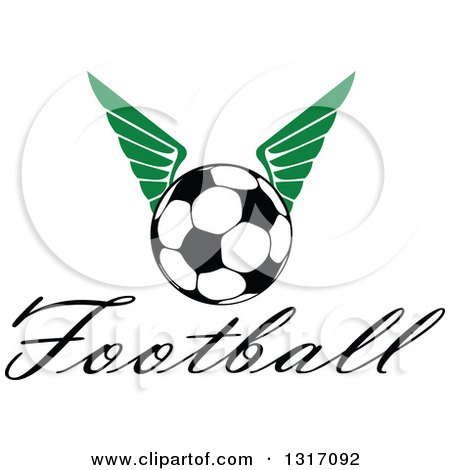 Clipart of a Soccer Ball with Green Wings over Text 2 - Royalty Free Vector Illustration by Vector Tradition SM