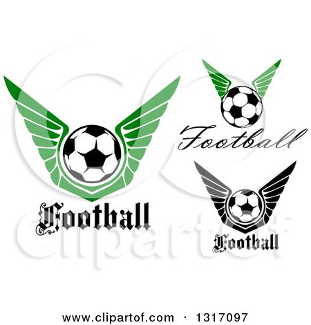 Clipart of Soccer Balls with Wings and Text - Royalty Free Vector Illustration by Vector Tradition SM
