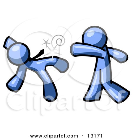 Blue Man Being Punched by Another Clipart Illustration by Leo Blanchette