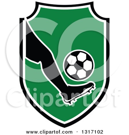 Clipart of a Soccer Ball Player's Foot Kicking a Ball in a Shield - Royalty Free Vector Illustration by Vector Tradition SM