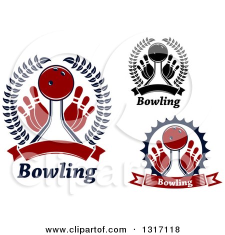 Clipart of Bowling Ball, Pin and Wreath Designs with Text - Royalty Free Vector Illustration by Vector Tradition SM