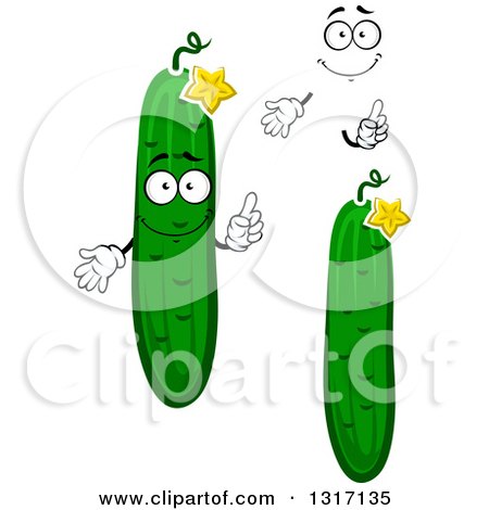 Clipart of a Cartoon Face, Hands and Cucumbers with Blossoms - Royalty Free Vector Illustration by Vector Tradition SM