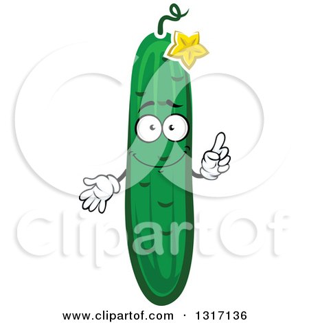 Clipart of a Cartoon Cucumber Character with a Blossom, Holding up a Finger - Royalty Free Vector Illustration by Vector Tradition SM