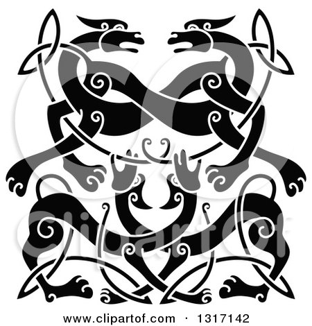 Clipart of a Black Celtic Knot Wolf or Dog Design - Royalty Free Vector Illustration by Vector Tradition SM