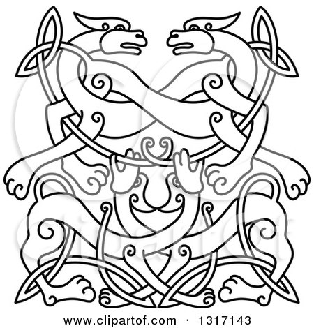 Clipart of a Lineart Celtic Knot Wolf or Dog Design - Royalty Free Vector Illustration by Vector Tradition SM