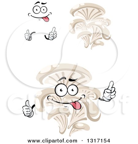 Clipart of a Cartoon Face, Hands and Oyster Mushrooms - Royalty Free Vector Illustration by Vector Tradition SM