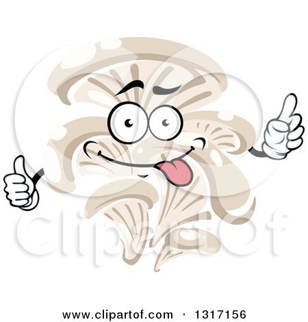 Clipart of a Cartoon Oyster Mushroom Character Holding up a Finger and a Thumb - Royalty Free Vector Illustration by Vector Tradition SM