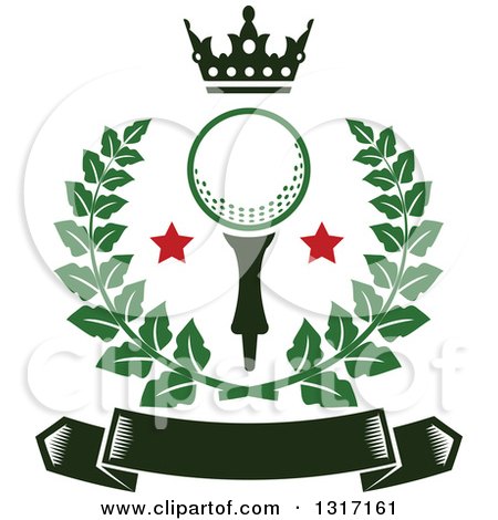Clipart of a Crown Above a Golf Ball with Stars in a Green Wreath over a Blank Banner - Royalty Free Vector Illustration by Vector Tradition SM