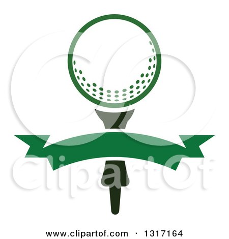 Clipart of a Golf Ball on a Tee with a Blank Green Banner - Royalty Free Vector Illustration by Vector Tradition SM