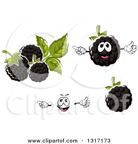Clipart of a Cartoon Face, Hands and Blackberries - Royalty Free Vector Illustration by Vector Tradition SM