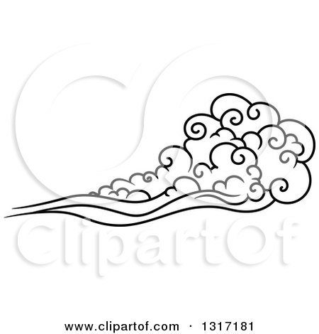 Clipart of a Black and White Swirly Cloud and Wind - Royalty Free Vector Illustration by Vector Tradition SM