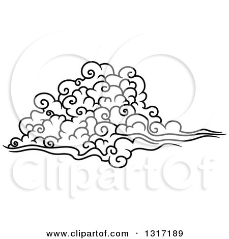 Clipart of a Black and White Swirly Cloud and Wind 6 - Royalty Free Vector Illustration by Vector Tradition SM