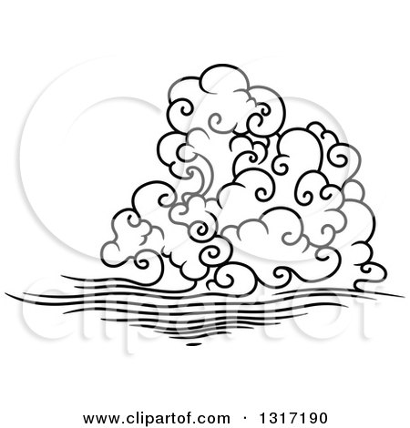 Clipart of a Black and White Swirly Cloud and Wind 5 - Royalty Free Vector Illustration by Vector Tradition SM