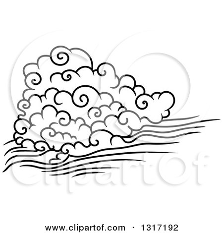 Clipart of a Black and White Swirly Cloud and Wind 3 - Royalty Free Vector Illustration by Vector Tradition SM