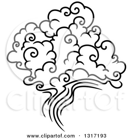 Clipart of a Black and White Swirly Cloud and Wind 2 - Royalty Free Vector Illustration by Vector Tradition SM