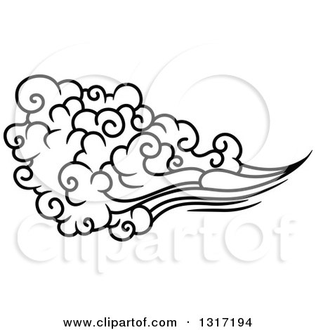 Clipart of a Black and White Swirly Cloud and Wind 14 - Royalty Free Vector Illustration by Vector Tradition SM