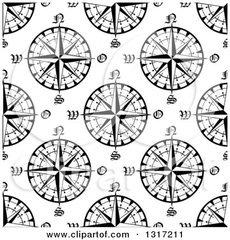 Clipart of a Seamless Pattern Background of Black and White Compasses 4 - Royalty Free Vector Illustration by Vector Tradition SM