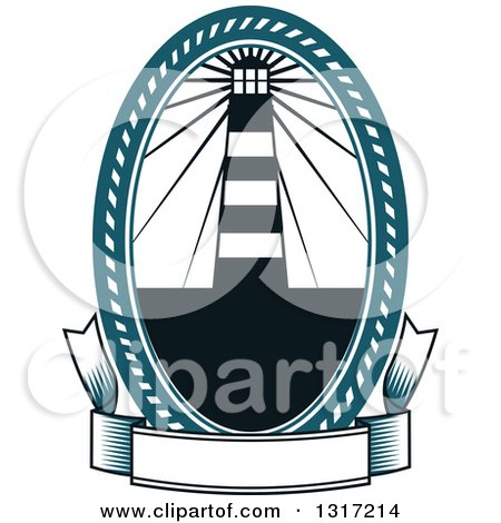 Clipart of a Nautical Lighthouse in an Oval Above a Blank Banner - Royalty Free Vector Illustration by Vector Tradition SM