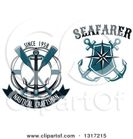 Clipart of Nautical Star, Shield, Anchor, Life Buoy and Oar Designs with Text - Royalty Free Vector Illustration by Vector Tradition SM