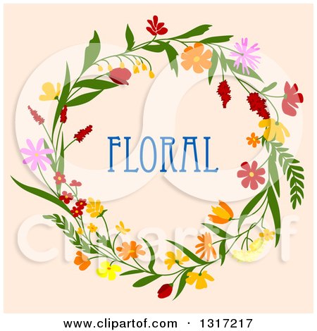 Clipart of a Wreath Made of Flowers with Text on Beige 2 - Royalty Free Vector Illustration by Vector Tradition SM