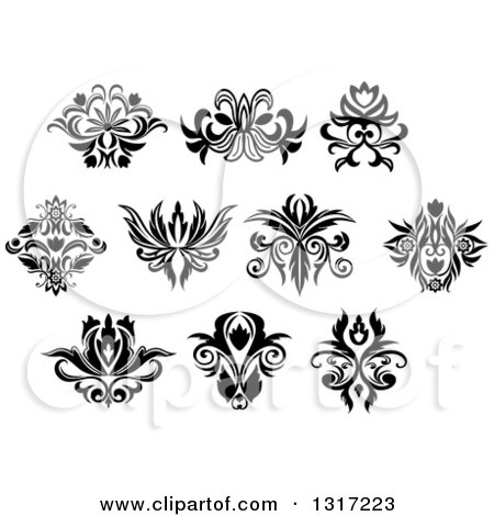 Clipart of Black and White Vintage Floral Design Elements 14 - Royalty Free Vector Illustration by Vector Tradition SM