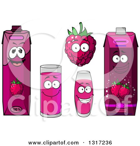 Clipart of a Happy Raspberry Character, Cups and Juice Cartons 2 - Royalty Free Vector Illustration by Vector Tradition SM