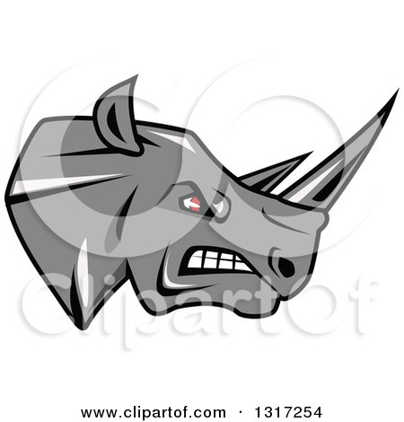 Clipart of a Fierce Gray Rhino with Red Eyes, Facing Right 2 - Royalty Free Vector Illustration by Vector Tradition SM