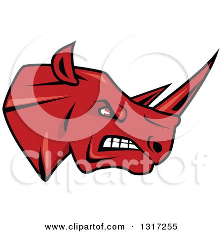 Clipart of a Cartoon Angry Red Rhinoceros Head in Profile 3 - Royalty Free Vector Illustration by Vector Tradition SM