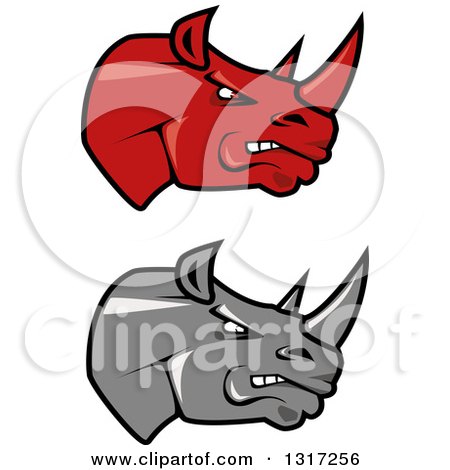 Clipart of Cartoon Angry Red and Gray Rhinoceros Heads in Profile 2 - Royalty Free Vector Illustration by Vector Tradition SM