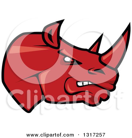 Clipart of a Cartoon Angry Red Rhinoceros Head in Profile 2 - Royalty Free Vector Illustration by Vector Tradition SM