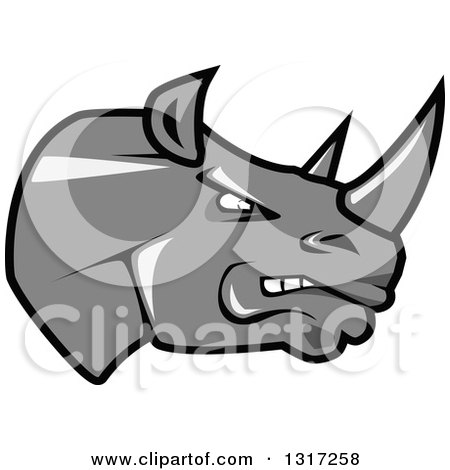 Clipart of a Cartoon Angry Gray Rhinoceros Head in Profile 2 - Royalty Free Vector Illustration by Vector Tradition SM