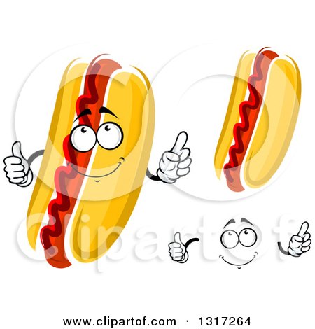 Clipart of a Cartoon Face, Hands and Hot Dogs with Ketchup - Royalty Free Vector Illustration by Vector Tradition SM
