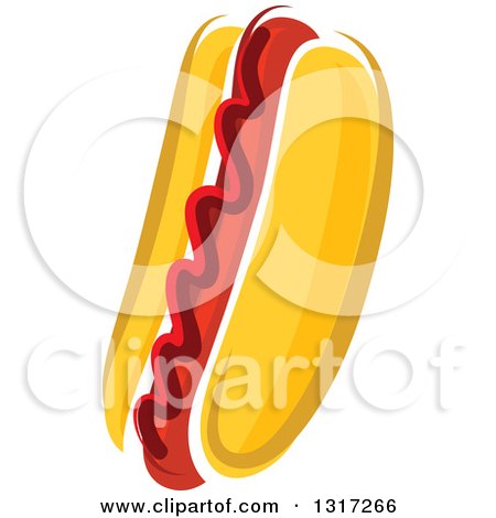 Clipart of a Cartoon Hot Dog with Ketchup - Royalty Free Vector Illustration by Vector Tradition SM
