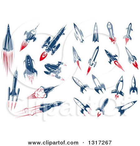 Clipart of Retro Blue and Red Rockets - Royalty Free Vector Illustration by Vector Tradition SM